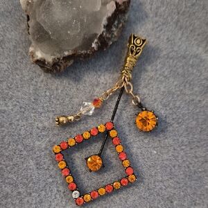 MCM Modern Repurposed Square Orange Rhinestone Celtic Pendant